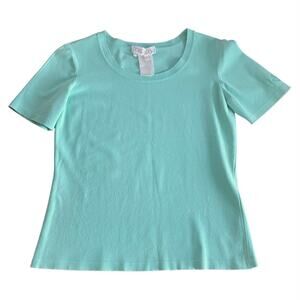 1980s ESCADA Scoop Neck Top Resort Spring Aqua Blue Short Sleeves EU 40 Vintage